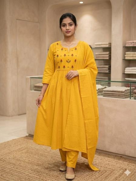 Jaipuri anarkali 3pcs mustard wholesale kurti suppliers in bangalore